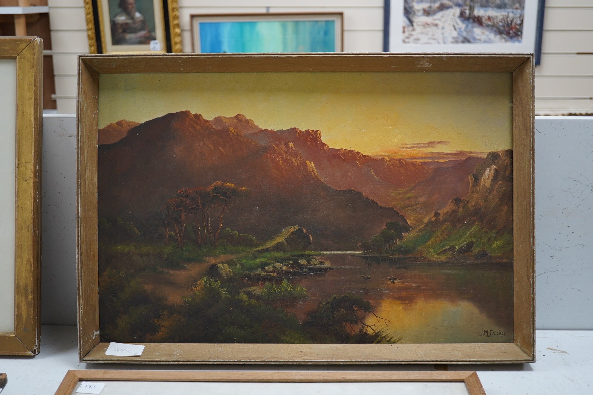 J. M. Ducker (1910-1930), oil on board, highland landscape, signed, 39 x 59cm. Condition - good